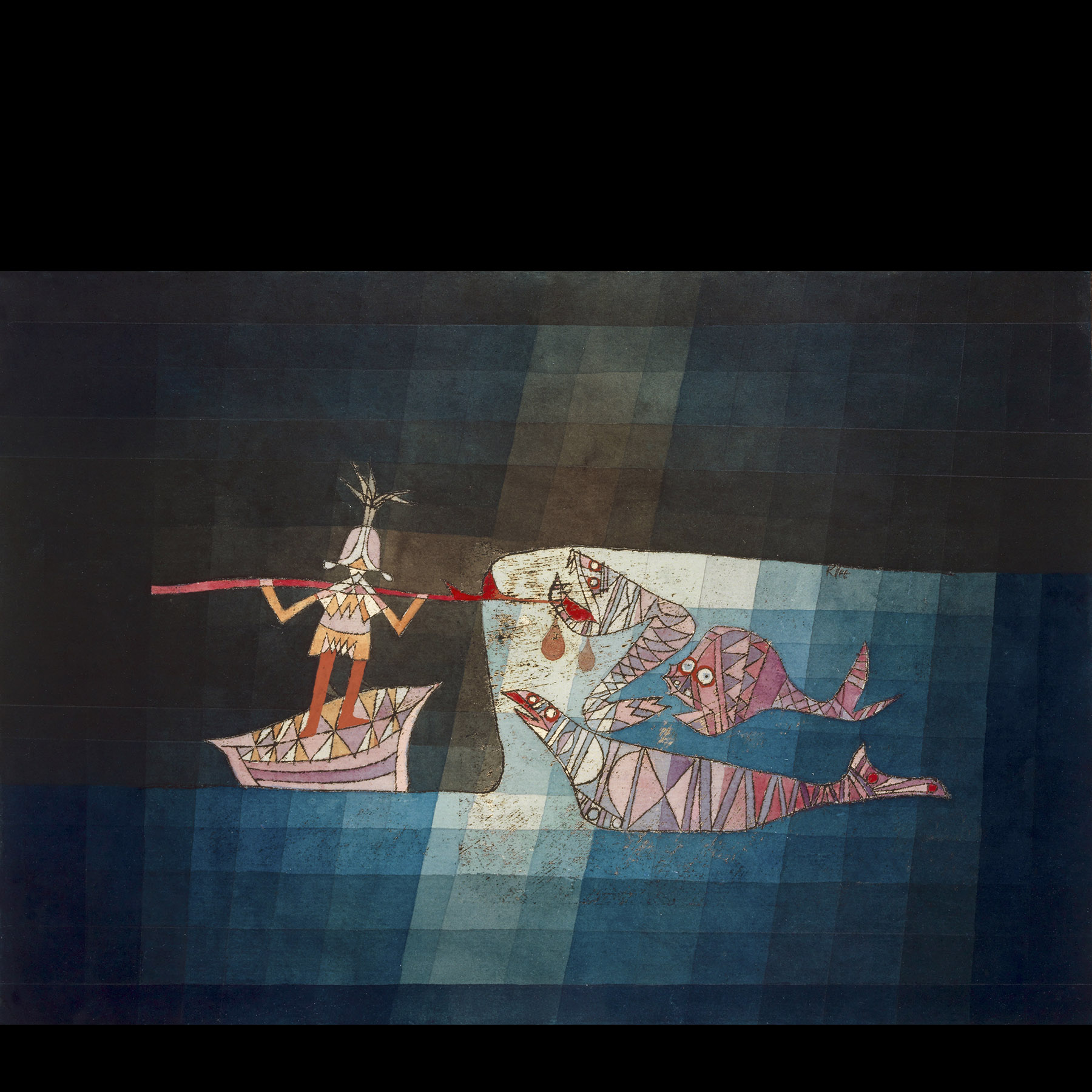 Battle scene from the funny and fantastic opera The Seafarers (1923)
 by Paul Klee.